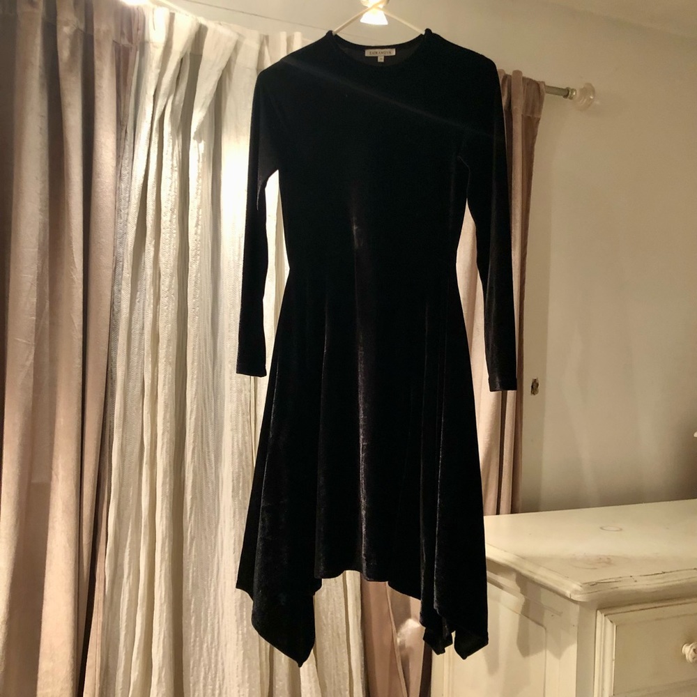 Black Velour high low dress